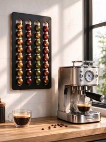 4 Slots Metal Coffee Capsule Holder, Wall Mounted Pod Storage Rack, Iron Coffee Pod Organizer, Wall Hanging Coffee Capsule Display, Kitchen Coffee Bar Decor - Black - View 4