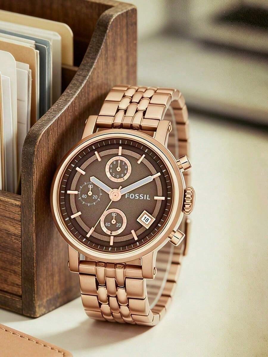 Fossil ES3494 Women Quartz Chronograph Watch,Rose Gold Steel Bracelet,Brown Dial Multi‑Subdial Date Luxury Wristwatch - Brown - View 1