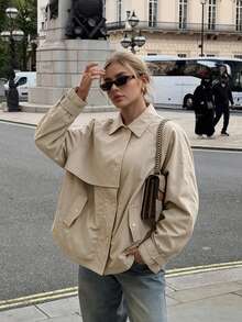 Women's Casual Beige Woven Fabric Regular Long Sleeve Jacket, Suitable For Autumn Daily Wear - Apricot - View 1