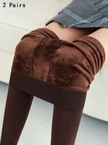 1/2 Pairs 200g Solid Color Women's Capris, Winter Holiday Gift, Comfortable & Warm, Valentine's Day - Black - View 19