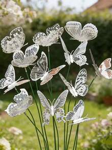 10-1pc 3D Butterfly Garden Decor Pattern, Random Style, Suitable For Lawn And Window Box, Plastic Material, Weather-Resistant, Suitable For Outdoor/Balcony/Display, Realistic 3D Butterfly, Maintenance-Free Vertical Decor, Mother's Day - A - View 1