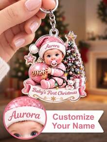 Customized Baby's First Christmas Acrylic Keychain, Customized Baby Name Keychain, First Christmas Souvenir, Newborn Christmas Gift - Multicolor - View 1
