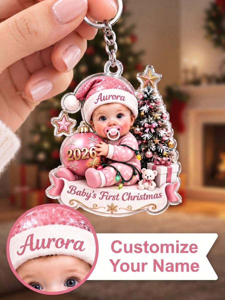 Customized Baby's First Christmas Acrylic Keychain, Customized Baby Name Keychain, First Christmas Souvenir, Newborn Christmas Gift - Multicolor - View 1