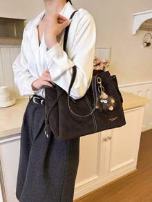 Tas Tote Rivet Vintage Wanita Gaya Punk Baru, Tas Selempang Kapasitas Besar, Tas Bahu untuk Komuter - Kopi - View 4