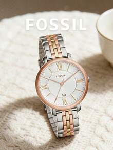 Fossil Jam Tangan Quartz Wanita, Tampilan Analog, Tali Rantai Aneka Warna, Dial Perak, Angka Romawi, Tampilan Tanggal, Aksesori Elegan, Cocok Untuk Acara Kantor dan Sosial - Putih - View 2