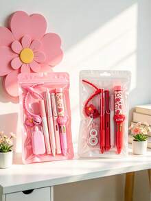 1 Set New Dopamine Floral Stationery Set, Macaron Multi-Color Student Stationery Gift Pack, Highly Attractive Transparent Bag Packaging, Back To School Stationery, Classroom Reward Gift, Suitable For Daily Class Writing, Classroom Notes, Homework Calculation, One Set Includes Writing, Correcting, Pencil Sharpening Tools, One-Stop Satisfaction Of Basic Learning Needs, Back To School Gift, Classroom Activity Reward, Birthday Small Gift, Training Institution Enrollment Gift, Macaron Color Palette Full Of Girly Charm - Multicolor - View 3