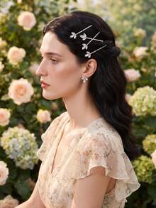 6pcs Elegant Rhinestone Decor Bobby Pin, Sweet & Chic Floral Hair Clips Set For Women Daily Party Hair Accessories - Multicolor - View 7