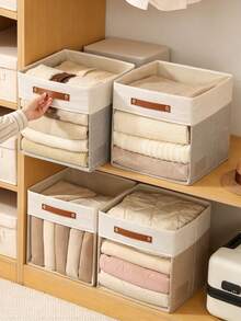 1Pc Foldable Fabric Storage Bin, Non-Woven Visible Clothes Organizer Box, For Closet Bedroom Sundries Arrangement, Household Home Storage Container Christmas Decoration Items Storage Foldable Clothing Storage Box Winter Essentials Christmas - Multicolor - View 2