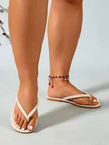Women's Flat Flip Flops, Shiny Summer Fashion Comfortable Round Toe Sandals, Suitable For Outings, Gatherings, Home, Travel And Beach Occasions - Beige - View 7