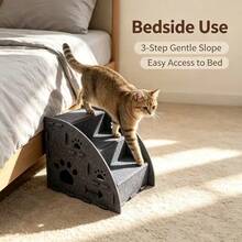 3in-1 Christmas Gift, Gray Paw Cutout And Fishbone Design, Multifunctional Felt Pet Stairs, Built-In Hiding Cave, Textured Steps, Cat Climbing Ladder For Bed And Sofa Access, For Cats And Small Dogs, Bedroom, Living Room, Pet Furniture - Grey - View 9