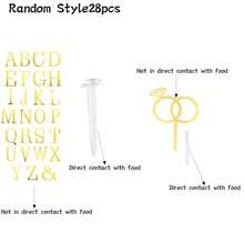 3pcs/6pcs/27pcs/28pcs/Set Gold Acrylic Cake Decorations Set Includes Letters A-Z And Ring Design, Suitable For Wedding, Engagement Party, Cake Decor - Multicolor - View 13