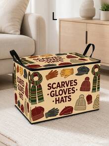 Storage Box Featuring Patterns Of Scarves, Gloves, And Hats; Foldable Storage Bin; Large-Capacity Organizer Suitable For Books, Holiday Gifts, Office Organization, Under-Bed Storage, And Rental Home Organization; Multifunctional Storage Container. - Multicolor - View 13