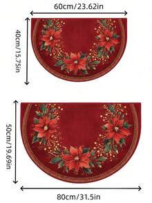 1pc Red Poinsettia & Holly Christmas Welcome Doormat - Semi-Circle Indoor/Door Mat, Suitable For Christmas Winter Decor, Machine Washable Holiday Entrance Mat With Poinsettia Pattern - A - View 7