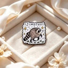Cute Raccoon Jimothy Enamel Pin, Hand Drawn Style Animal Lapel Brooch, Star Grass Pattern Badge For Backpack Jacket Hat, Cute Gift For Man Women - Multicolor - View 3