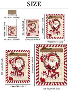 Fireplace Santa Claus Rectangular Faux Wool Rug, Striped Border Christmas Gift Holiday Mat, Living Room Entryway Non-Slip Doormat - Multicolor - View 6