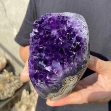 Natural Amethyst 1 Pc Random Large Rare -Look Quartz Crystal Geode With Druzy - Bohemian Style Open Face Mineral Cluster Suitable For Crystal - High-grade AA Purple - View 10