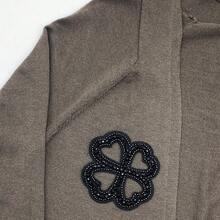 1pc Black Hollow Four‑Leaf Clover Rhinestone Applique, Sparkly Beaded Clover Patch, Sew‑On Gem Decorative Embellishment For Clothing Sweater Jacket Jeans DIY Craft Accessories - Black - View 5