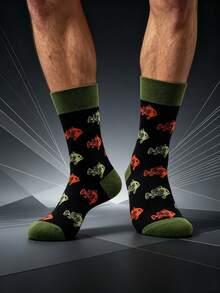 1 Pair/3 Pairs Men's Animal Graphic Mid-Calf Socks, 3 Pairs Fish Contrast Color Mid-Calf Socks, Retro Casual Knit Socks, Japanese Style Fish Print Mid-Calf Socks, Contrast Ribbed Cuff Commuter Streetwear Versatile Socks - Multicolor - View 2