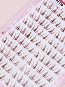 Brown Sunflower Pre-Glued Cluster Lashes No Glue Needed Self Adhesive Individual False Eyelashes Natural Wispy DIY Eyelash Extensions Reusable Segmented Lashes For Daily Makeup - C - View 4