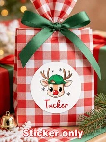 Personalized Christmas Reindeer Name Stickers, Customized Name Round Gift Labels With Cute Red Bow, Reindeer Christmas Stickers, Holiday Gift Labels, Gift Packaging Seal Stickers, Christmas Party Favor Stickers, Envelope Seal Stickers, Customized Holiday Decorations - Multicolor (Snowman Face) - View 3
