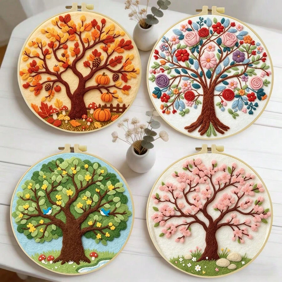 Needle Felting Kit For Beginners. 2D Flat Printing. Beautiful Trees . For New & Skilled Crafters. DIY Wool Painting Set. Includes Foam Mat, Felt, Hoop & Guide. Handmade Home Decor Ornament. 20x20cm/7.87x7.87in.
