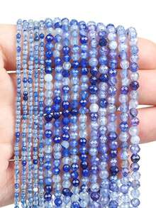 1 Strand Natural Stone Beads 2/3/4mm Faceted Blue Agate Round Loose Spacer Beads For Jewelry Making DIY Bracelets Earring Accessories - Multicolor - View 2