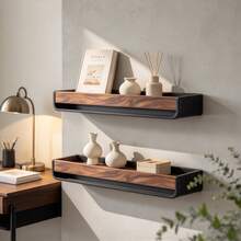 Random Style/Color No-Drill Wall-Mounted Storage Rack With Towel Bar, Floating Shelf For Bathroom, Vanity, Kitchen, Pantry, Entryway, Bedroom, Living Room, Study, Suitable For Skincare, Plants, Towels, Candles, Keys, Small Decor, Halloween, Christmas - Random Style - View 4