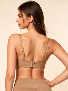 Lilivine Wireless Black Lace Bra, Supportive & Comfortable, Thin Sheer Mesh, Sexy & Alluring For Women, Confidence Boost - Apricot - View 2