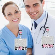1pc Acrylic Glitter Cow Print Retractable Badge Reel ID Name Tag Holder For Healthcare Workers - A - View 3