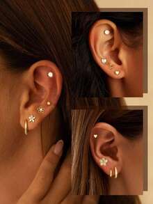 1 Set Hypoallergenic Women's Gold Stud Earrings - 14K Gold Plated ...
