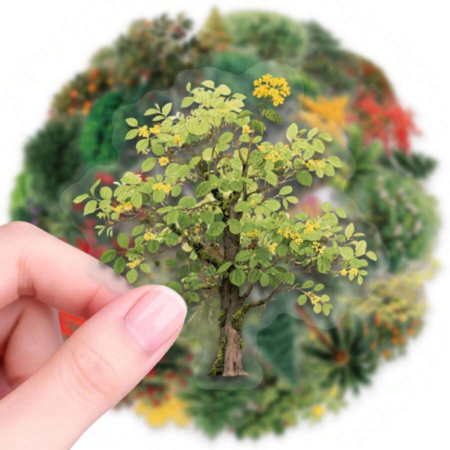 56pcs Hand-Drawn Forest Tree Doodle PET Stickers, Self-Adhesive Decorative Labels, Stationery Stickers Suitable For Scrapbooking, Journaling, Notebook Making, Card Making, Gift Wrapping, Planner And Creative Projects - one-size - View 1