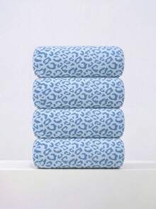 10pcs Fashion Leopard Print & Checkerboard Pattern Towel Set, Green & Blue, Thick Soft Absorbent Lint-Free, Home Bathroom Shower Guest Multi-Purpose Towel Combination - Blue + Green - View 8