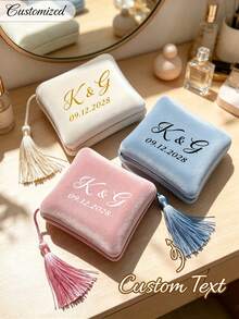 Personalized Velvet Tassel Jewelry Box, Customizable Portable Soft Multi-Functional Jewelry Storage Box, Elegant Wedding Jewelry Packaging Box, Suitable For Proposal Engagement Ceremony, Jewelry Box - Multicolor - View 2