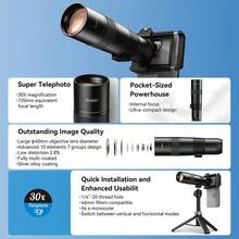 Lensa Telefoto Optik Berkualitas Tinggi APEXEL 30X, Teleskop Monokuler Logam dengan Tripod, Aksesori Fotografi & Video Ponsel, Kompatibel dengan Sebagian Besar Ponsel Pintar - View 6