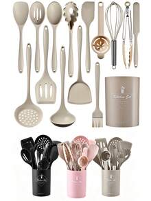15-Piece Set Heat-Resistant Non-Slip One-Piece Non-Stick Silicone Kitchen Utensils, Home Cooking Spatula Silicone Soup Spoon Kitchen Utensils 15-Piece Set, High-Temperature Resistant Silicone Kitchen Utensils Set, Essential For Travel, Team Building, Suitable For Home, Apartment, Hotel - Multicolor - View 1