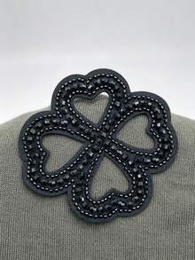 1pc Black Hollow Four‑Leaf Clover Rhinestone Applique, Sparkly Beaded Clover Patch, Sew‑On Gem Decorative Embellishment For Clothing Sweater Jacket Jeans DIY Craft Accessories - Black - View 1