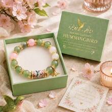 1pc Green Hummingbird Shaped Beaded Bracelet, Comes With Gift Box, Suitable As Jewelry Gift, Filled With Tenderness And Care - Green - View 6