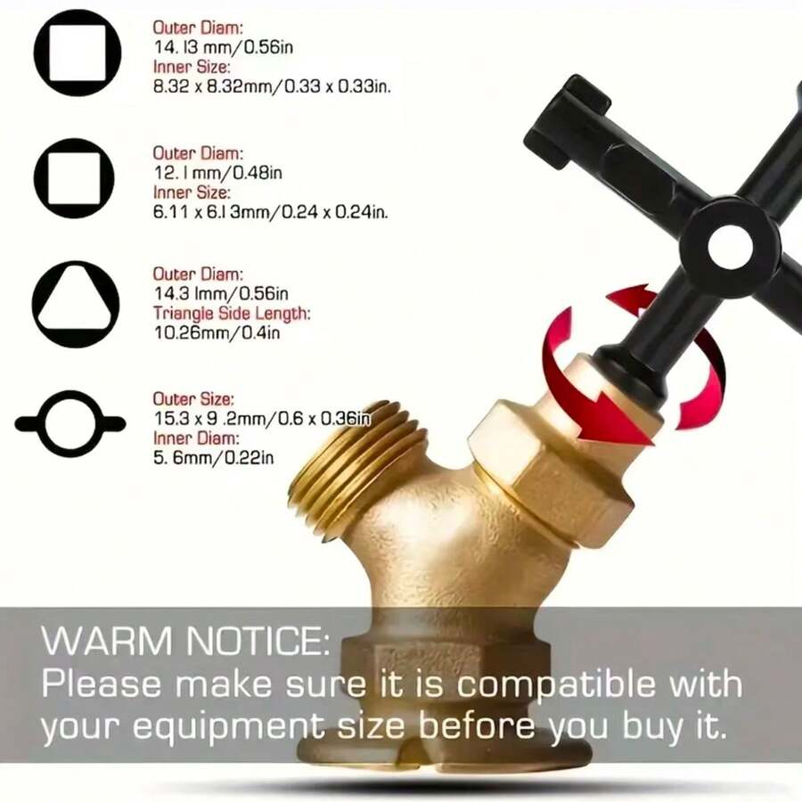 1pc Heavy Duty Zinc Alloy 4-Way Water Pipe Key With Hex Shaft - Industrial Grade Multi-Function Wrench For Water Meters, Coolers, Electrical Control Boxes, Gas Valve Locks And Faucets - Durable Metal Construction, Ergonomic Grip, Precision Engineering, Water Meter Tool, Sturdy Tool Design, High Quality Tool, Plumbing Tool, Cross Wrench, Triangle Wrench, Adjustable Wrench, Adjustable Wrench, Pipe Tool - Wrench - View 1