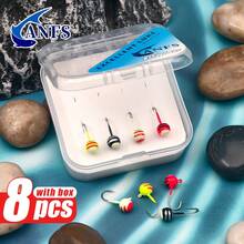 ANFS 8pcs/Box Ice Fishing Jig Set Ice Fishing Lures Head Hook Set For Panfish, Crappie, Walleye, Perch, Trout, Bluegill - Multicolor - View 6