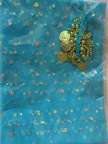 1pc Belly Dance Head Veil, Dance Performance Costume Scarf With Gold Trim And Coin Charms - Multicolor - View 5
