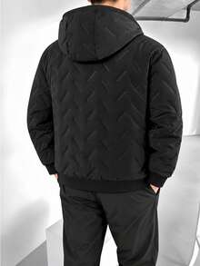 Men's Fleece Jacket, Featuring Fleece Lining Design Simple & Stylish Warm, Suitable For Urban Casual Wear, Outdoor Travel. - Black - View 3