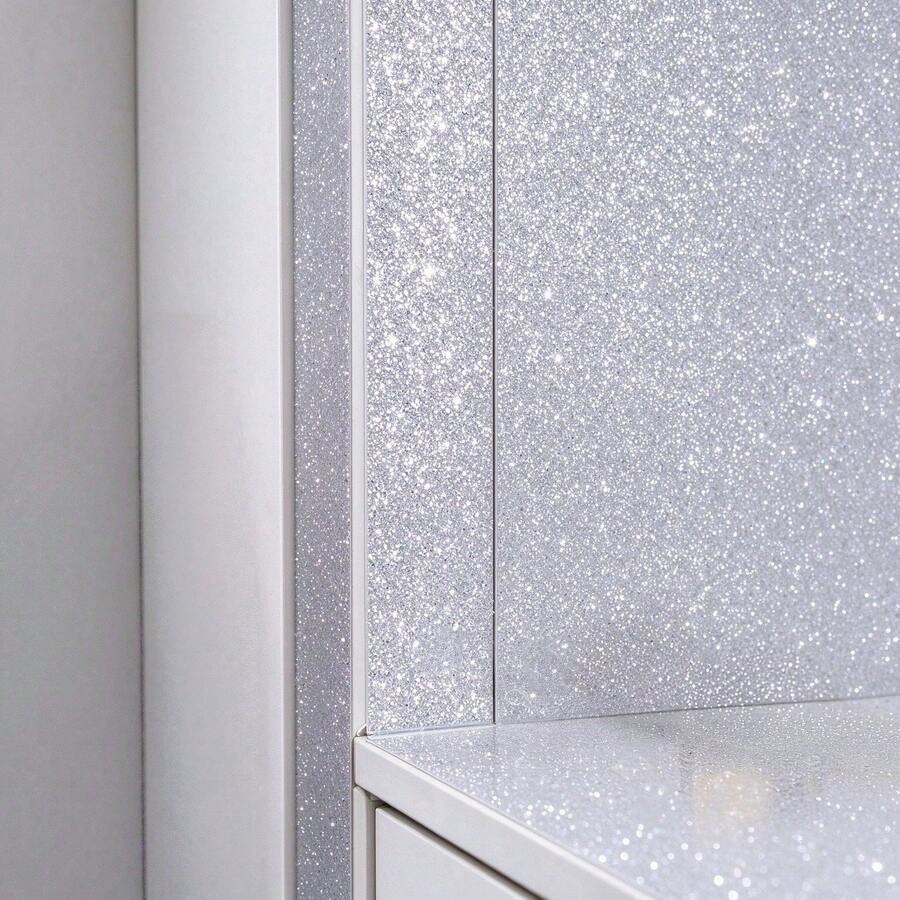 1 Roll Self-Adhesive Silver Shiny PVC Wallpaper, Easy To Clean And Removable Wall Sticker For Bedroom, Living Room, Home Decor, Cabinet, Display Shelf, Furniture Renovation