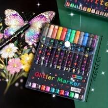 Spidol Glitter Ujung Ganda 24 Warna dengan Tinta Cepat Kering - Desain Ujung Halus dari Ujung hingga Badan, Cocok untuk Scrapbooking, Pembuatan Kartu, dan Jurnal - Set Spidol Glitter untuk Seniman dan Pelajar - Berwarna-warni - View 4