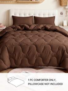 HONEYMOON 1pc Quilted Comforter With Wave-Stitching-Polyester Fabric Solid Color, Soft And Breathable, Wrinkle Resistant, Down Alternative Bedding Comforter-T F Q K Size For Home And Dorm, Machine Washable, Brown - Brown - View 2