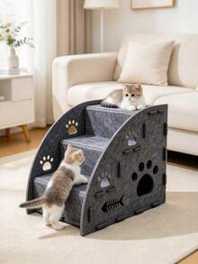 Felt Pet Stairs Cat Bed Integrated Low-Foot Cat Bed For Senior Cats, Bed Steps, Wear-Resistant Cat Scratching Board, Cat Hiding House - Grey - View 6