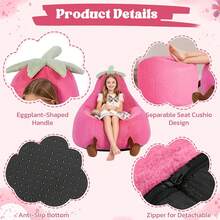 Puf de Espuma viscoelástica de 2 pies, sofá Redondo de Piel sintética Ultra Suave con asa y Funda Lavable a máquina, Silla Perezosa para niños y Adolescentes, asiento auxiliar para dormitorio y sala de juegos, ideal para leer y jugar - Rojo - Ver 5