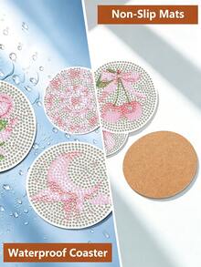 DIY Diamond Painting Coasters Set, Flower Painting Pattern Round Diamond Painting Coasters With Coasters, Hand-Made Insulation Pads For Home Decoration. - A - View 2