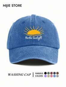 1PC Letter Theme Harbor Sunlight Print Baseball Cap, Washed Vintage Baseball Cap, Fashionable Hat, Adjustable Size Multi-Functional Women's Baseball Cap, Suitable For Daily Outings, Best Friend Gatherings, Music Festivals, Anime Conventions, Travel Vacations, Outdoor Sports And Other Occasions, Creative Gift For Friends And Family - A - View 6