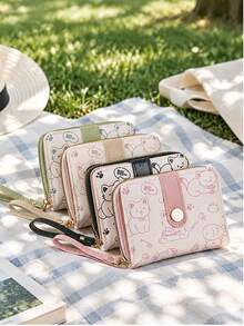 Cat Pattern Wallet For Women And Ladies Small Cute Kawaii Coin Purse With ID Window And Credit Card Slots; Short PU Leather Zipper Coin Purse With RFID Credit Card Storage Function. Suitable For Daily Commute And Work Use, Perfect As A Gift For Birthday, Graduation, Christmas, Mother's Day Or Teacher's Day. - Multicolor - View 1