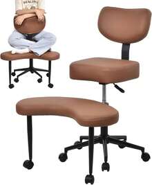 Meditationsstuhl, Bürostuhl mit gekreuzten Beinen und Rollen, höhen- und winkelverstellbarer Sitz mit Lendenwirbelstütze für sitzende Büroangestellte, Erwachsene, für Menschen, die unruhig sind, für Yoga. - Braun - Übersicht 10